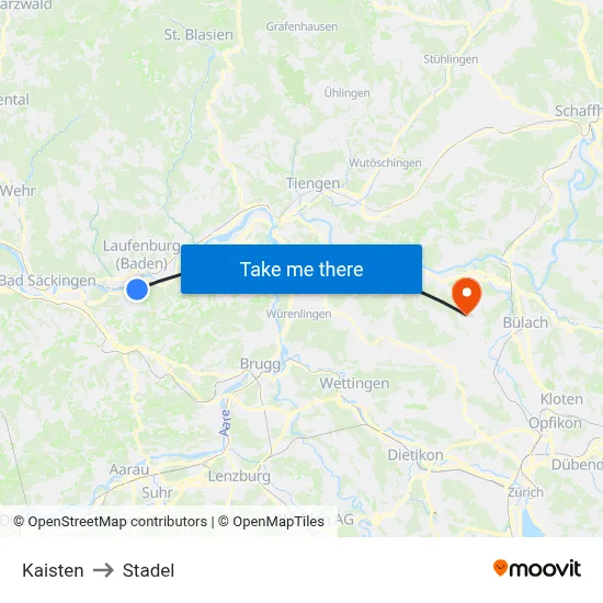 Kaisten to Stadel map