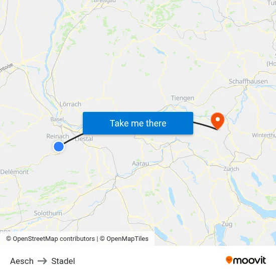 Aesch to Stadel map