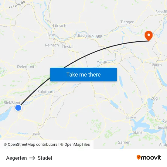 Aegerten to Stadel map