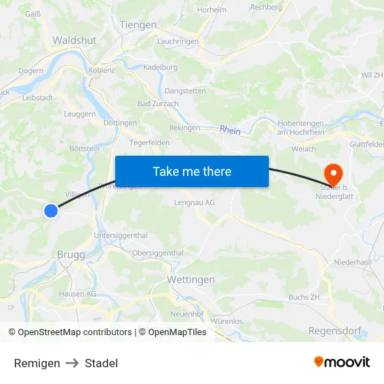 Remigen to Stadel map