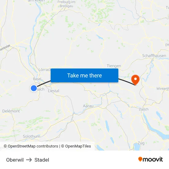 Oberwil to Stadel map