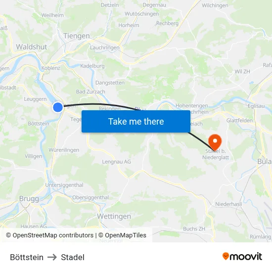 Böttstein to Stadel map