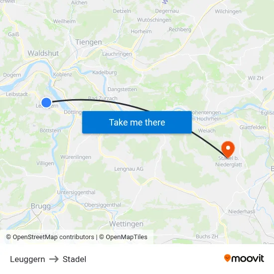 Leuggern to Stadel map