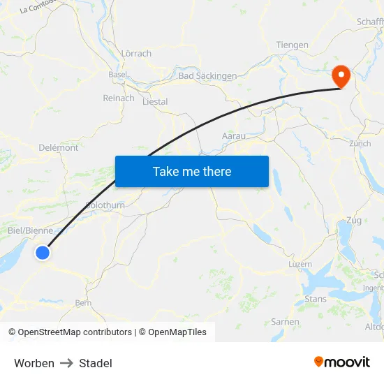 Worben to Stadel map