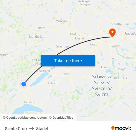 Sainte-Croix to Stadel map