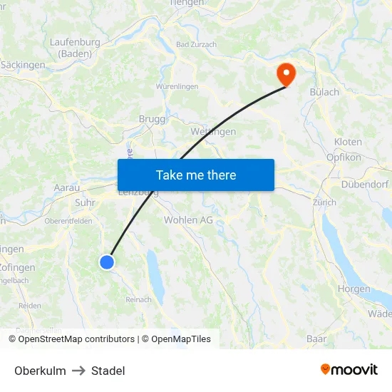 Oberkulm to Stadel map