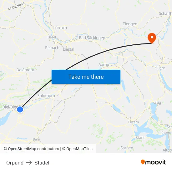 Orpund to Stadel map
