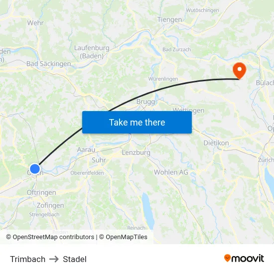 Trimbach to Stadel map