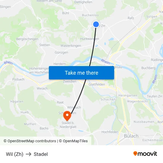 Wil (Zh) to Stadel map