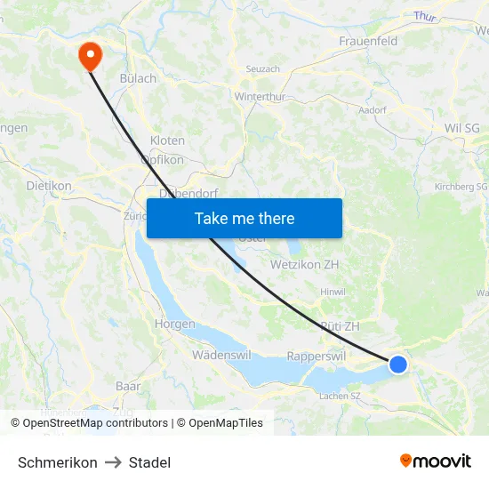 Schmerikon to Stadel map