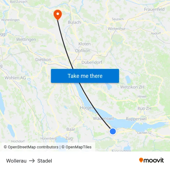Wollerau to Stadel map