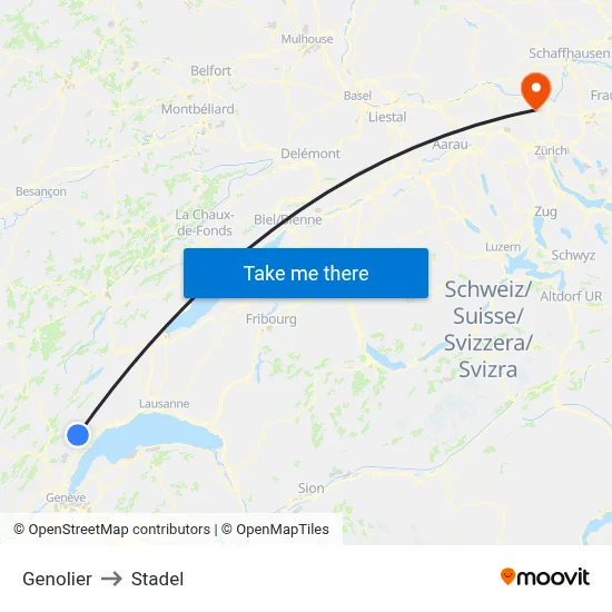 Genolier to Stadel map