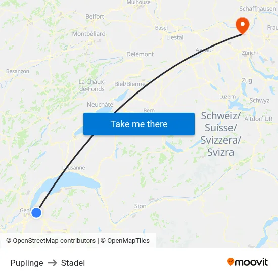 Puplinge to Stadel map