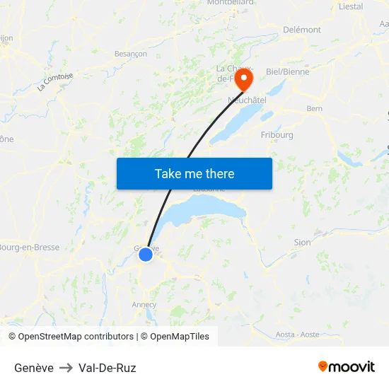 Genève to Val-De-Ruz map