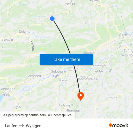 Laufen to Wynigen map