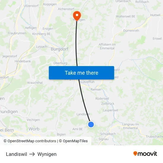 Landiswil to Wynigen map