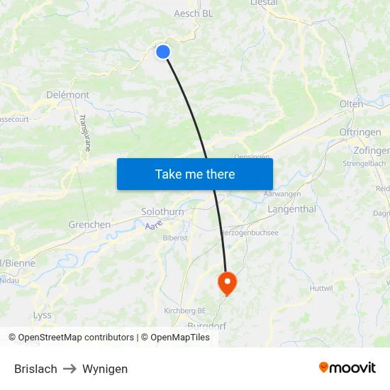Brislach to Wynigen map