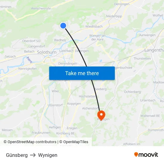 Günsberg to Wynigen map