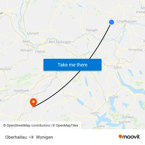 Oberhallau to Wynigen map