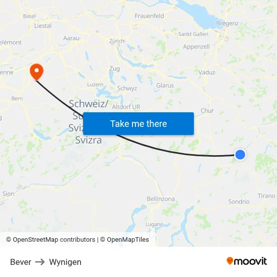 Bever to Wynigen map