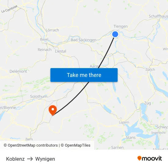 Koblenz to Wynigen map