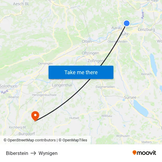 Biberstein to Wynigen map