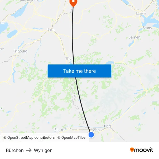 Bürchen to Wynigen map
