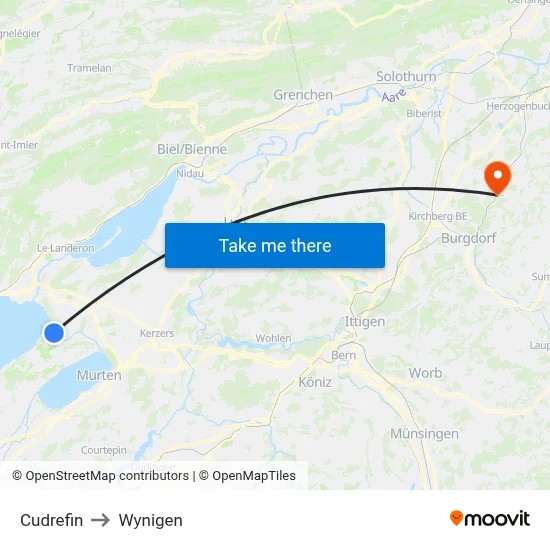 Cudrefin to Wynigen map