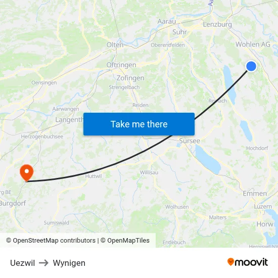 Uezwil to Wynigen map
