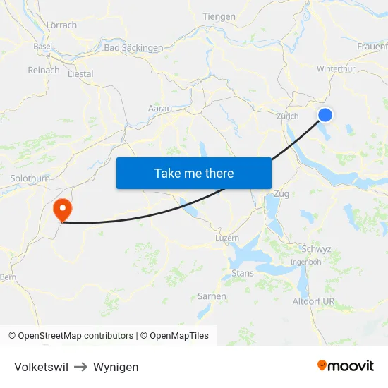Volketswil to Wynigen map