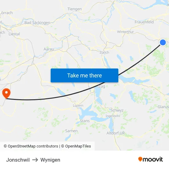 Jonschwil to Wynigen map