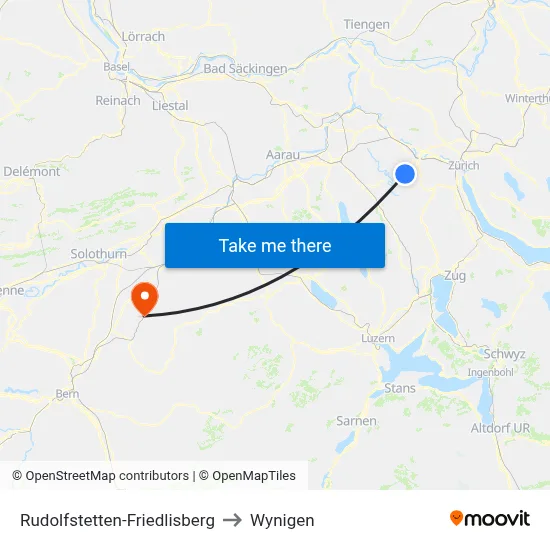 Rudolfstetten-Friedlisberg to Wynigen map