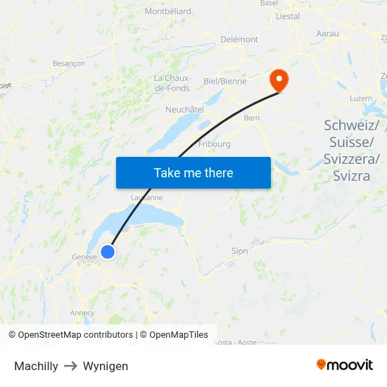 Machilly to Wynigen map