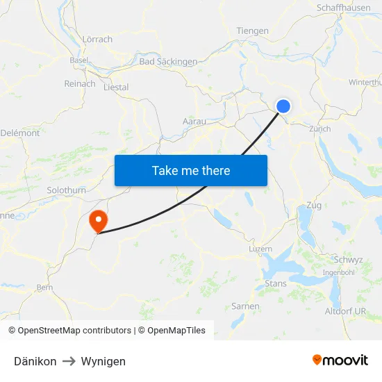 Dänikon to Wynigen map