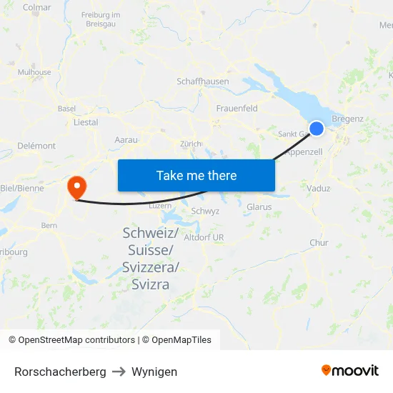 Rorschacherberg to Wynigen map