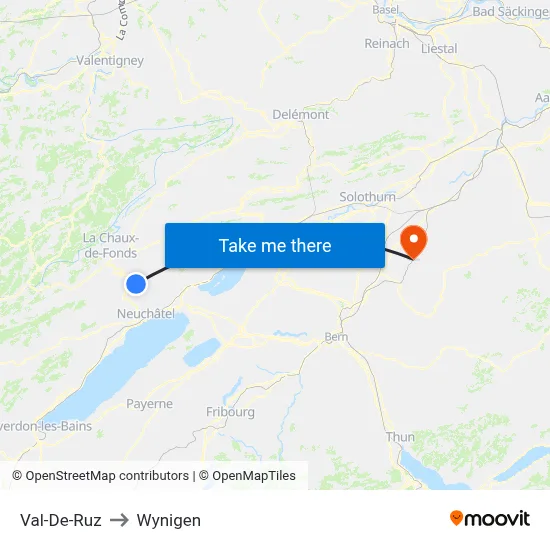 Val-De-Ruz to Wynigen map