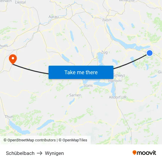 Schübelbach to Wynigen map