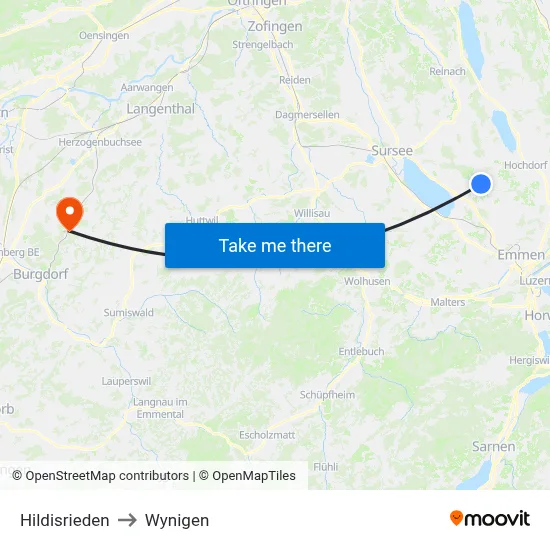 Hildisrieden to Wynigen map