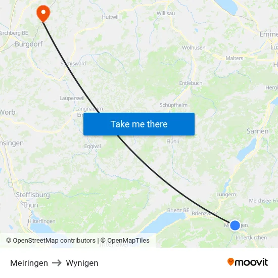 Meiringen to Wynigen map