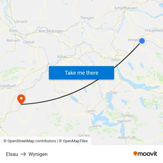 Elsau to Wynigen map