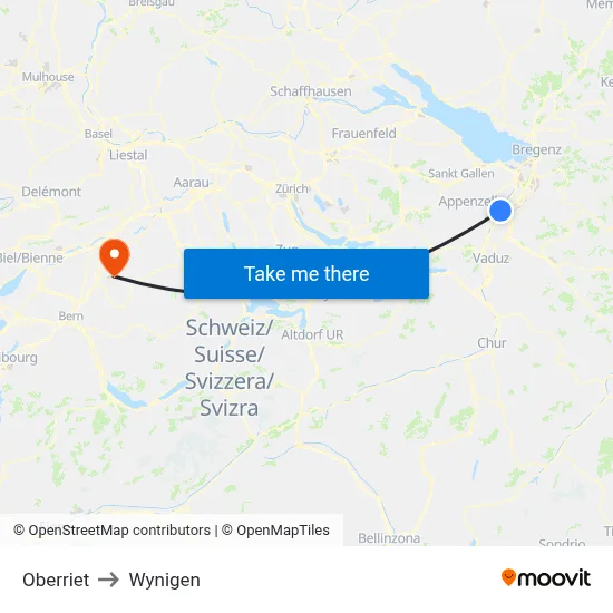Oberriet to Wynigen map