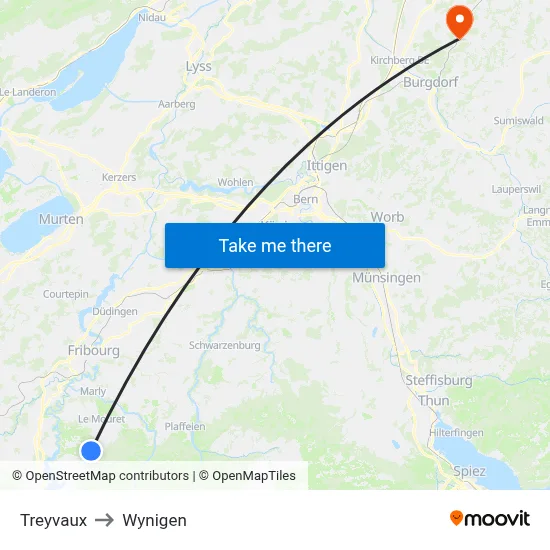 Treyvaux to Wynigen map