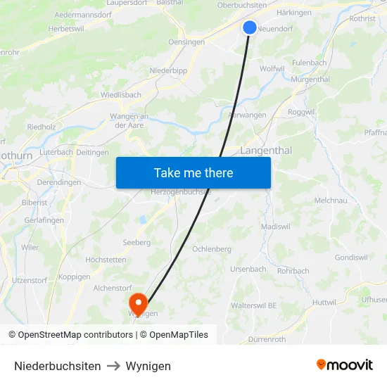 Niederbuchsiten to Wynigen map