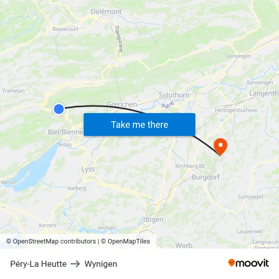Péry-La Heutte to Wynigen map