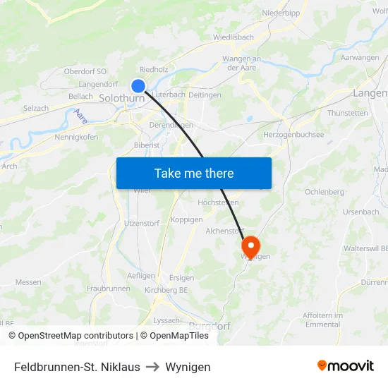 Feldbrunnen-St. Niklaus to Wynigen map