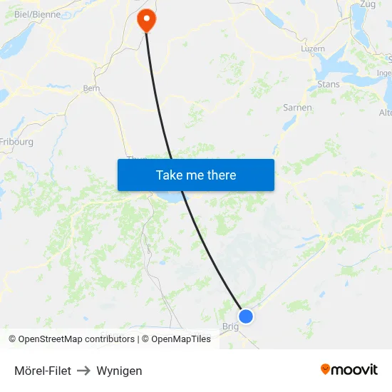 Mörel-Filet to Wynigen map