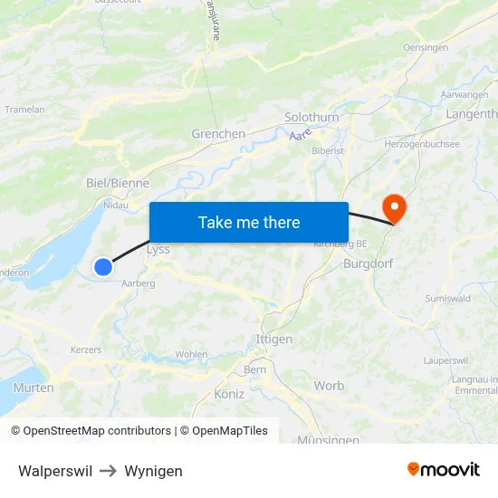 Walperswil to Wynigen map