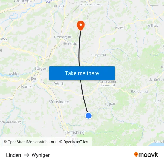 Linden to Wynigen map
