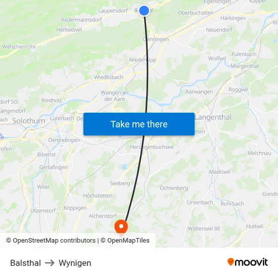 Balsthal to Wynigen map
