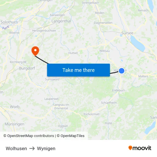 Wolhusen to Wynigen map